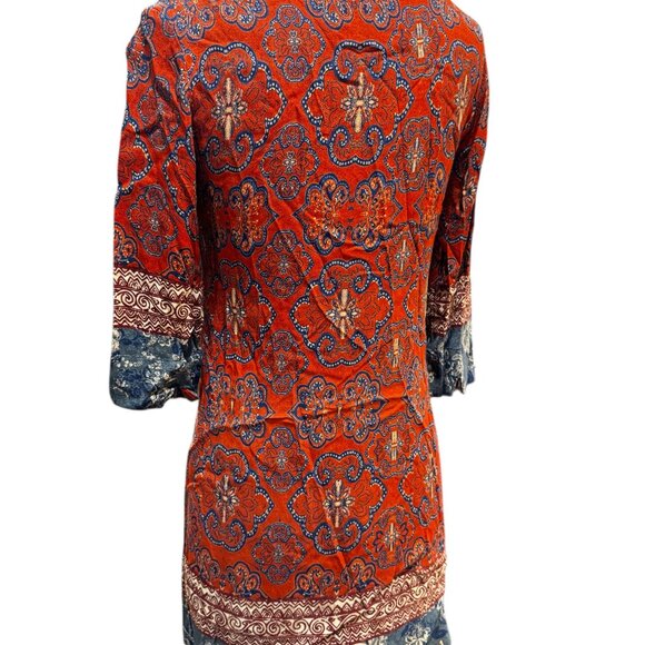 Desigual Tina Dress — Red/Blue Paisley Print Mini Shift — Size 38 (S/M) — 3/4 Sl - Picture 5 of 5